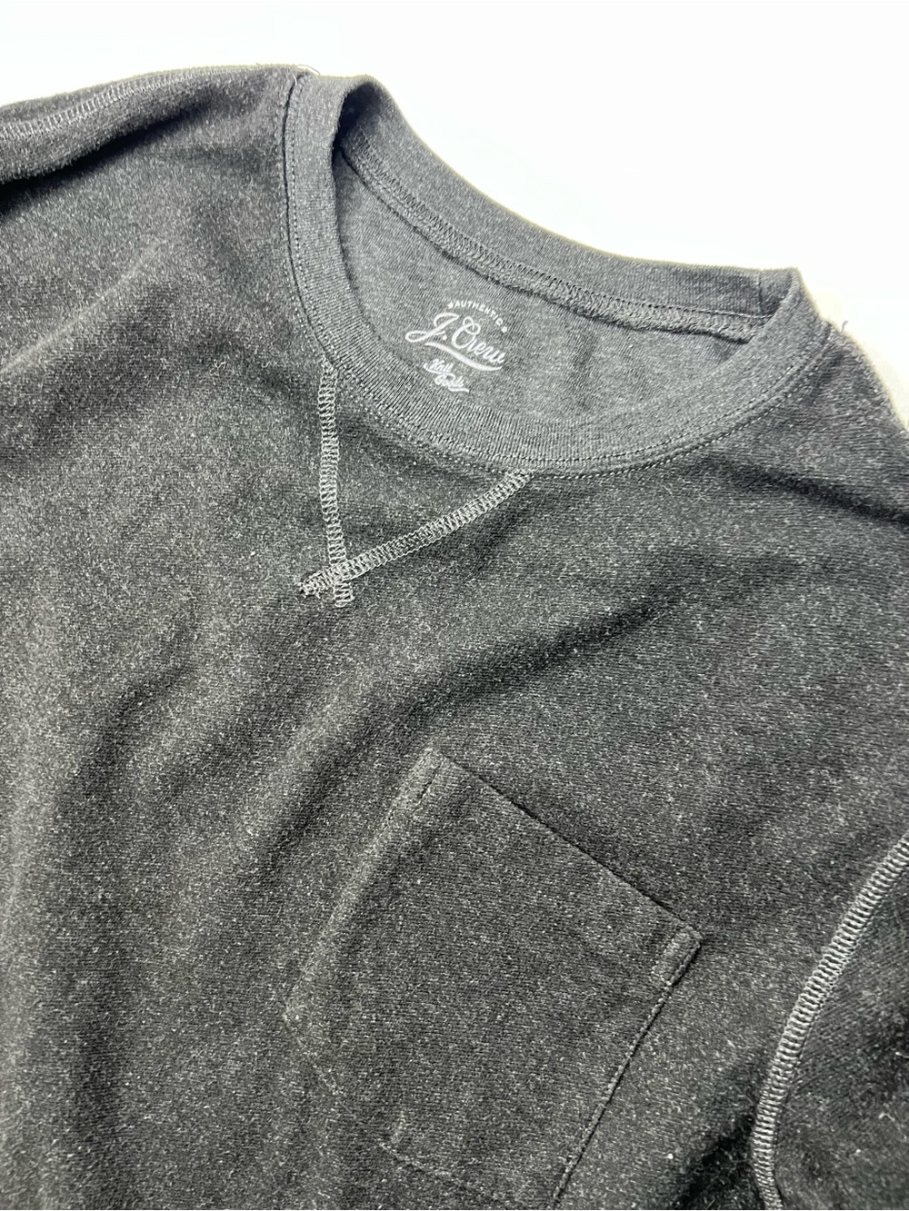 J. Crew Men’s Heathered Charcoal Crewneck Sweater with Chest Pocket